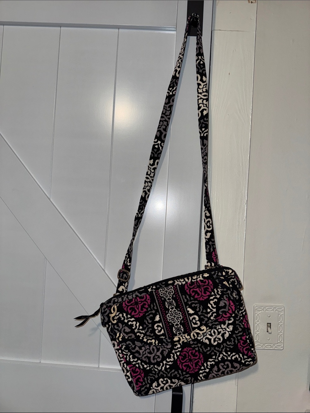 Vera Bradley Quilted Crossbody Bag in Black, Cream & Magenta